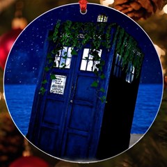 Stuck Tardis Beach Doctor Who Police Box Sci-fi Uv Print Acrylic Ornament Round by Cendanart