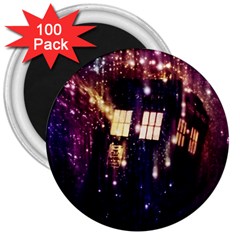 Tardis Regeneration Art Doctor Who Paint Purple Sci Fi Space Star Time Machine 3  Magnets (100 Pack) by Cendanart