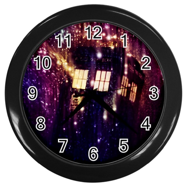 Tardis Regeneration Art Doctor Who Paint Purple Sci Fi Space Star Time Machine Wall Clock (Black)