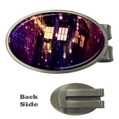 Tardis Regeneration Art Doctor Who Paint Purple Sci Fi Space Star Time Machine Money Clips (oval)  by Cendanart