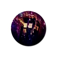 Tardis Regeneration Art Doctor Who Paint Purple Sci Fi Space Star Time Machine Rubber Round Coaster (4 Pack) by Cendanart