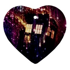 Tardis Regeneration Art Doctor Who Paint Purple Sci Fi Space Star Time Machine Heart Ornament (two Sides) by Cendanart