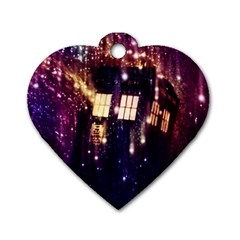 Tardis Regeneration Art Doctor Who Paint Purple Sci Fi Space Star Time Machine Dog Tag Heart (one Side) by Cendanart