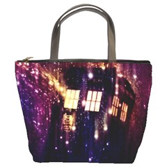 Tardis Regeneration Art Doctor Who Paint Purple Sci Fi Space Star Time Machine Bucket Bag by Cendanart