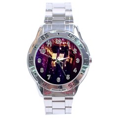 Tardis Regeneration Art Doctor Who Paint Purple Sci Fi Space Star Time Machine Stainless Steel Analogue Watch by Cendanart