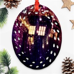 Tardis Regeneration Art Doctor Who Paint Purple Sci Fi Space Star Time Machine Ornament (oval Filigree) by Cendanart