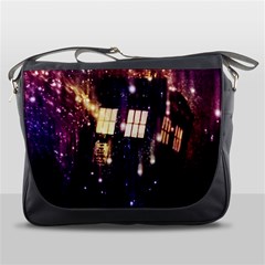 Tardis Regeneration Art Doctor Who Paint Purple Sci Fi Space Star Time Machine Messenger Bag by Cendanart