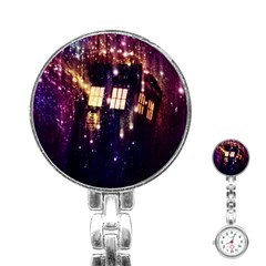 Tardis Regeneration Art Doctor Who Paint Purple Sci Fi Space Star Time Machine Stainless Steel Nurses Watch by Cendanart