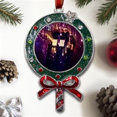 Tardis Regeneration Art Doctor Who Paint Purple Sci Fi Space Star Time Machine Metal X mas Lollipop With Crystal Ornament by Cendanart