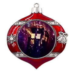 Tardis Regeneration Art Doctor Who Paint Purple Sci Fi Space Star Time Machine Metal Snowflake And Bell Red Ornament by Cendanart