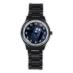 Tardis Doctor Who Planet Stainless Steel Round Watch by Cendanart