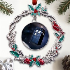 Tardis Doctor Who Planet Metal X mas Wreath Holly Leaf Ornament by Cendanart