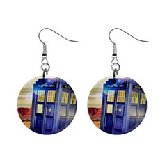 Tardis Wilderness Doctor Who Mini Button Earrings by Cendanart