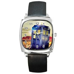 Tardis Wilderness Doctor Who Square Metal Watch by Cendanart