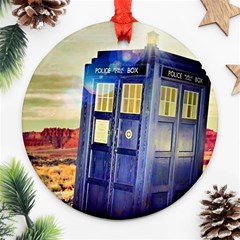 Tardis Wilderness Doctor Who Round Ornament (two Sides) by Cendanart