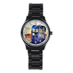 Tardis Wilderness Doctor Who Stainless Steel Round Watch by Cendanart