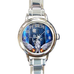 Doctor Who Adventure Bad Wolf Tardis Round Italian Charm Watch by Cendanart