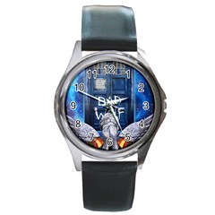 Doctor Who Adventure Bad Wolf Tardis Round Metal Watch by Cendanart