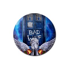 Doctor Who Adventure Bad Wolf Tardis Rubber Coaster (round) by Cendanart