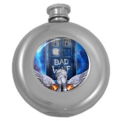 Doctor Who Adventure Bad Wolf Tardis Round Hip Flask (5 Oz) by Cendanart