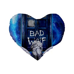 Doctor Who Adventure Bad Wolf Tardis Standard 16  Premium Flano Heart Shape Cushions by Cendanart