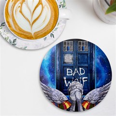 Doctor Who Adventure Bad Wolf Tardis Uv Print Round Tile Coaster by Cendanart