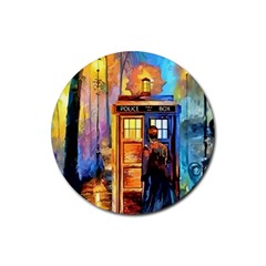 Tardis Doctor Who Paint Painting Rubber Round Coaster (4 Pack) by Cendanart