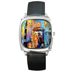 Tardis Doctor Who Paint Painting Square Metal Watch by Cendanart