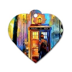 Tardis Doctor Who Paint Painting Dog Tag Heart (two Sides) by Cendanart