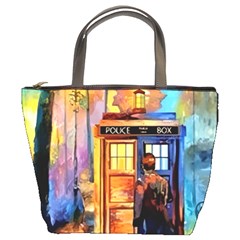 Tardis Doctor Who Paint Painting Bucket Bag by Cendanart