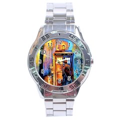 Tardis Doctor Who Paint Painting Stainless Steel Analogue Watch by Cendanart