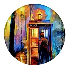 Tardis Doctor Who Paint Painting Round Glass Fridge Magnet (4 Pack) by Cendanart