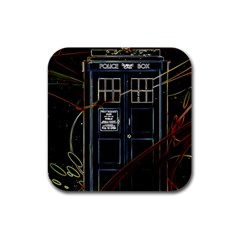 Tardis Doctor Who Magic Travel Macine Fantasy Rubber Square Coaster (4 Pack) by Cendanart