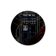 Tardis Doctor Who Magic Travel Macine Fantasy Rubber Round Coaster (4 Pack) by Cendanart