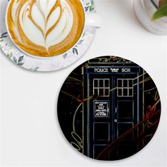 Tardis Doctor Who Magic Travel Macine Fantasy Uv Print Round Tile Coaster by Cendanart