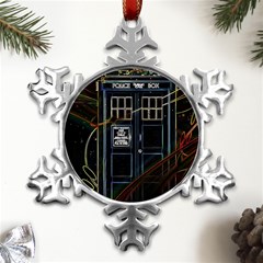 Tardis Doctor Who Magic Travel Macine Fantasy Metal Small Snowflake Ornament by Cendanart