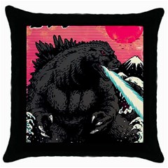 Godzilla Vintage Wave Throw Pillow Case (black) by Cendanart