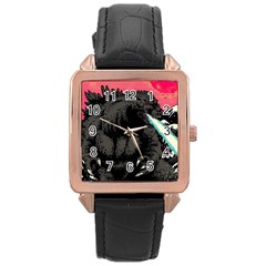 Godzilla Vintage Wave Rose Gold Leather Watch  by Cendanart