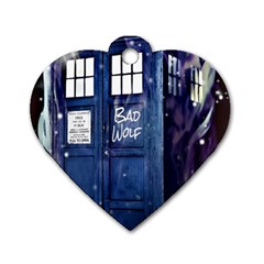 Bad Wolf Tardis Doctor Who Dog Tag Heart (one Side) by Cendanart