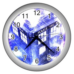 Tardis Doctor Who Blue Travel Machine Wall Clock (silver) by Cendanart