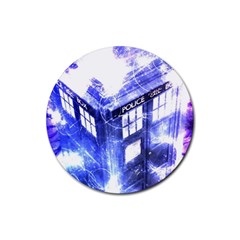 Tardis Doctor Who Blue Travel Machine Rubber Coaster (round) by Cendanart