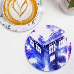 Tardis Doctor Who Blue Travel Machine Uv Print Round Tile Coaster by Cendanart