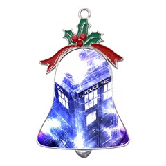 Tardis Doctor Who Blue Travel Machine Metal Holly Leaf Bell Ornament