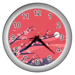 Illustration Minimal Minimalist Scenery Minimalist Japanese Art Wall Clock (silver) by Bedest