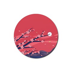 Illustration Minimal Minimalist Scenery Minimalist Japanese Art Rubber Coaster (round) by Bedest