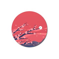 Illustration Minimal Minimalist Scenery Minimalist Japanese Art Magnet 3  (round) by Bedest