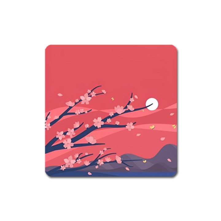 Illustration Minimal Minimalist Scenery Minimalist Japanese Art Square Magnet