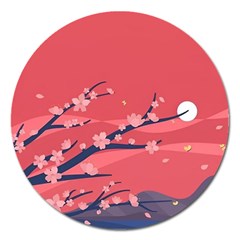 Illustration Minimal Minimalist Scenery Minimalist Japanese Art Magnet 5  (round) by Bedest