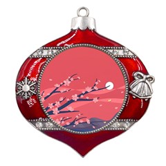 Illustration Minimal Minimalist Scenery Minimalist Japanese Art Metal Snowflake And Bell Red Ornament