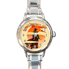 Samurai Art Ninja Katana Anime Aesthetic  Japanese Lore Style Mythology Retro Classic Warrior Round Italian Charm Watch by Bedest